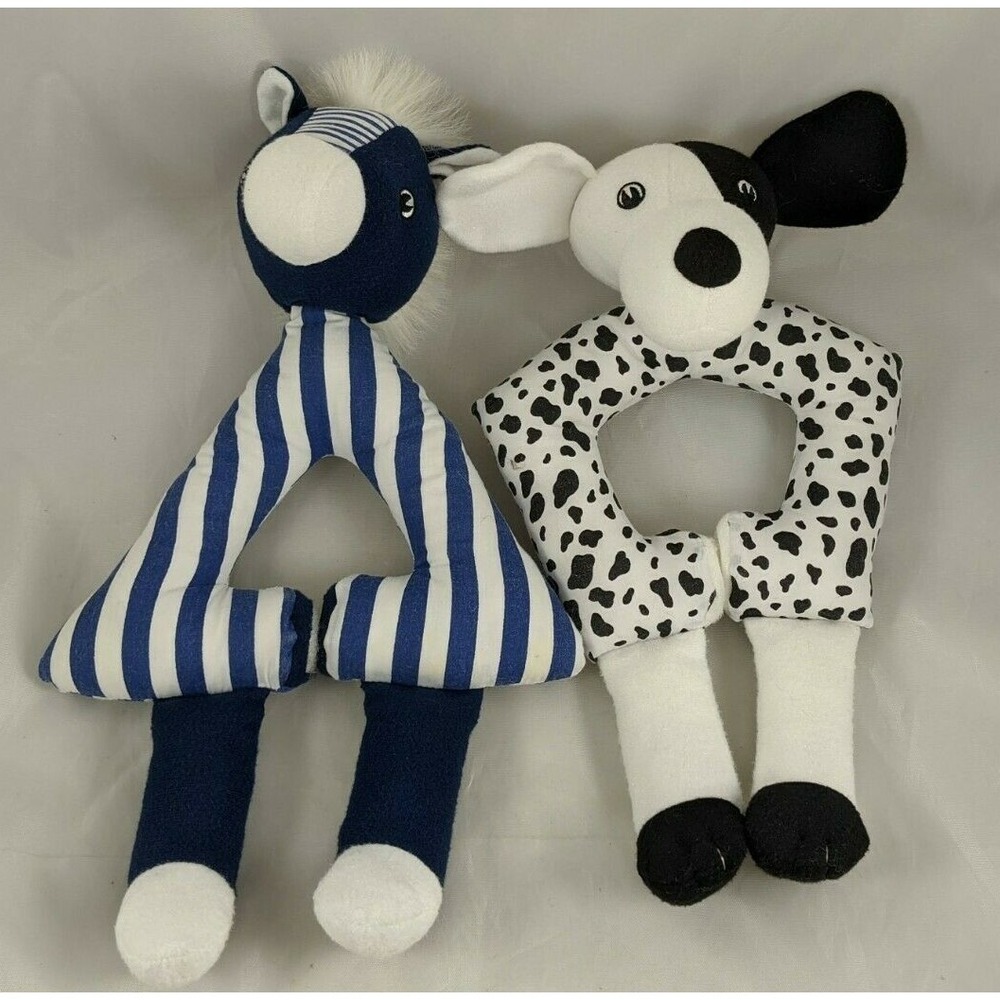 Horse Dog Rattle Plush Shape Triangle Pentagon 13 Inch Blue Black Stuffed Animal